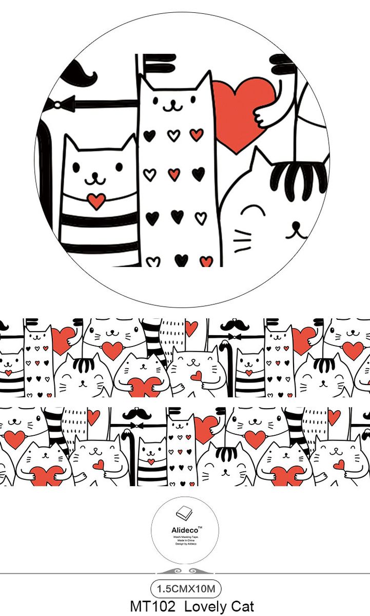 Alideco 10 Pcs Washi Masking Tapes Animals Cat Cake
