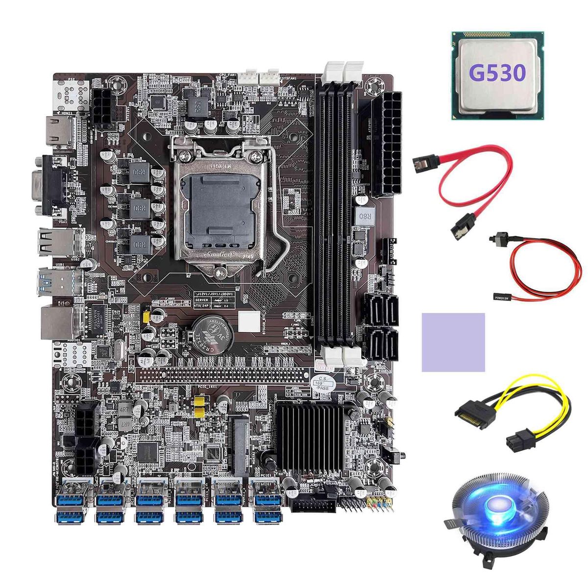 B75 BTC Miner Motherboard 12XUSB with G530 CPU+Switch