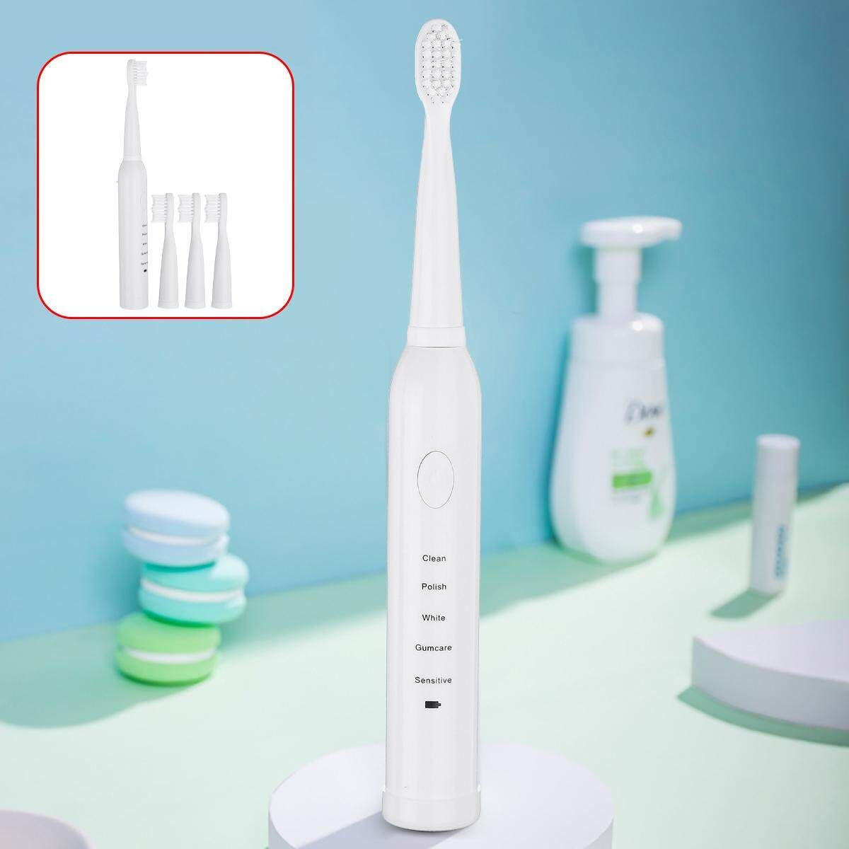 Sonic Electric Toothbrush Rechargeable USB Charger Timing With 4 Heads Waterproof IP67 Teeth Tooth Brush Professional 5 Modes For Children Adult White