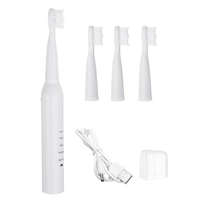Sonic Electric Toothbrush Rechargeable USB Charger Timing With 4 Heads Waterproof IP67 Teeth Tooth Brush Professional 5 Modes For Children Adult White