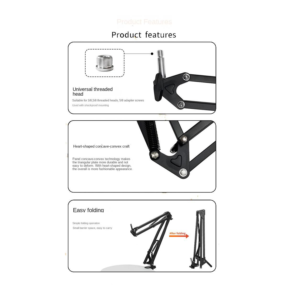 Heavy Duty Microphone Adjustable Suspension Boom Arm Stand Microphone Holder for Voice Recording Style A