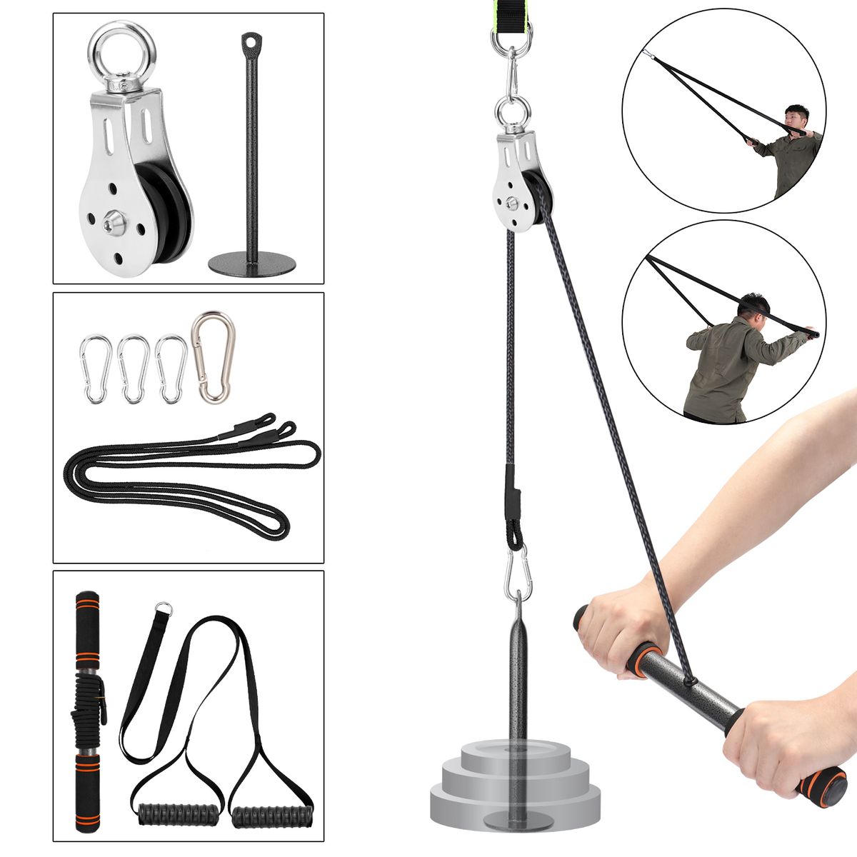 Fitness Pulley Cable System DIY Loading Pin Lifting Triceps Rope Machine Workout-Set C