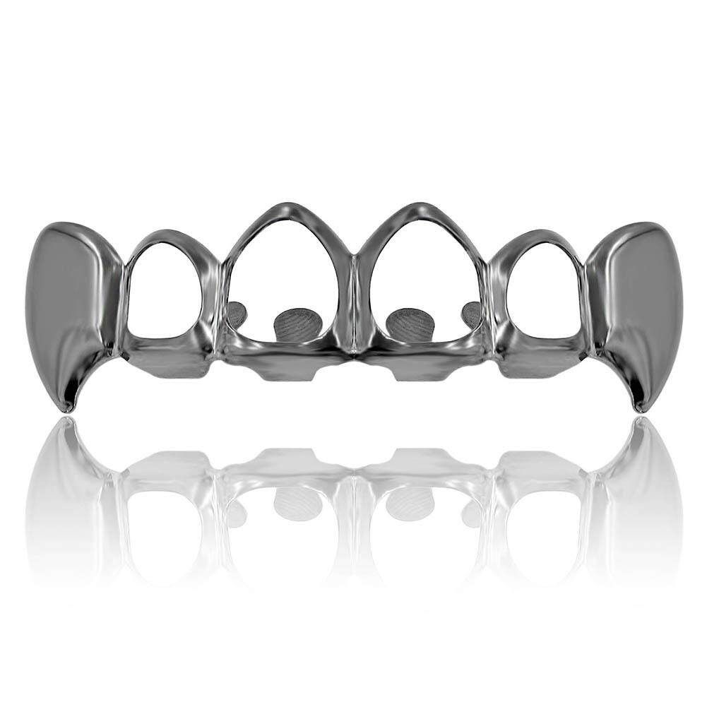 Rose Gold Sliver Plated Hip Hop Teeth Grillz Mouth Caps Top Bottom Tooth Grill # -Black Upper Teeth Gun-blackupper Teeth