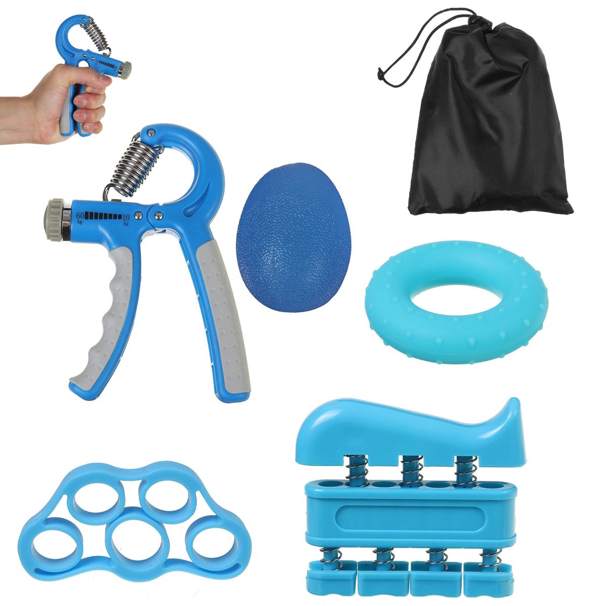 6Pcs/Set Hand Grip Gripper Trainer Countable Training Handshake Tool Adjustable 5-60kg Fitness Wrist Strength Squeezer Finger Strengthener Arm Gym Muscle Blue