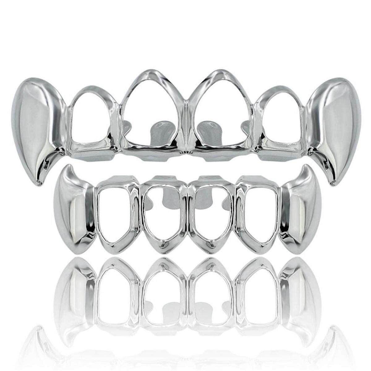 Rose Gold Sliver Plated Hip Hop Teeth Grillz Mouth Caps Top Bottom Tooth Grill # Silver Set Silver {full Set}