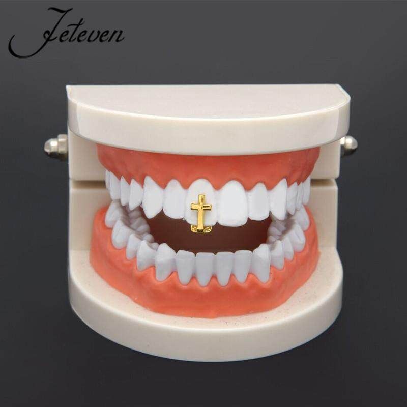 The New Single Cross Gold Teeth Set Of Silver Braces For Teeth Grillz Must Be Sold Directly To Hip-hop Accessories Manufacturers Gold Golden