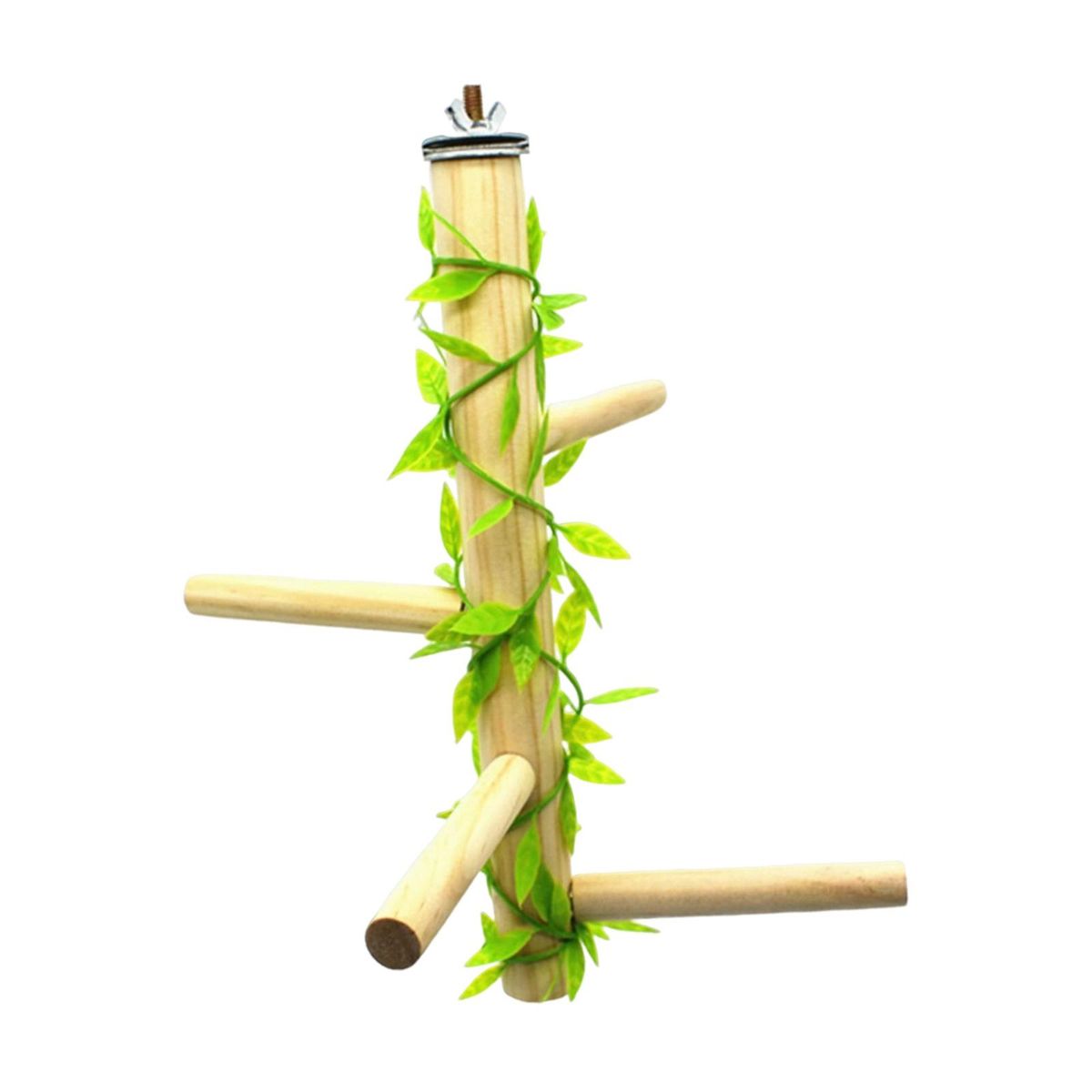 Wood Bird Perch Stick Standing Climbing Rack Parrot Stand With Leaves