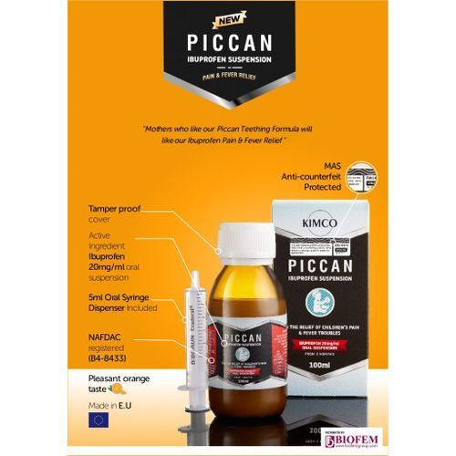 Piccan Ibuprofen Suspension 20mg/5ml Pain & Fever Relief