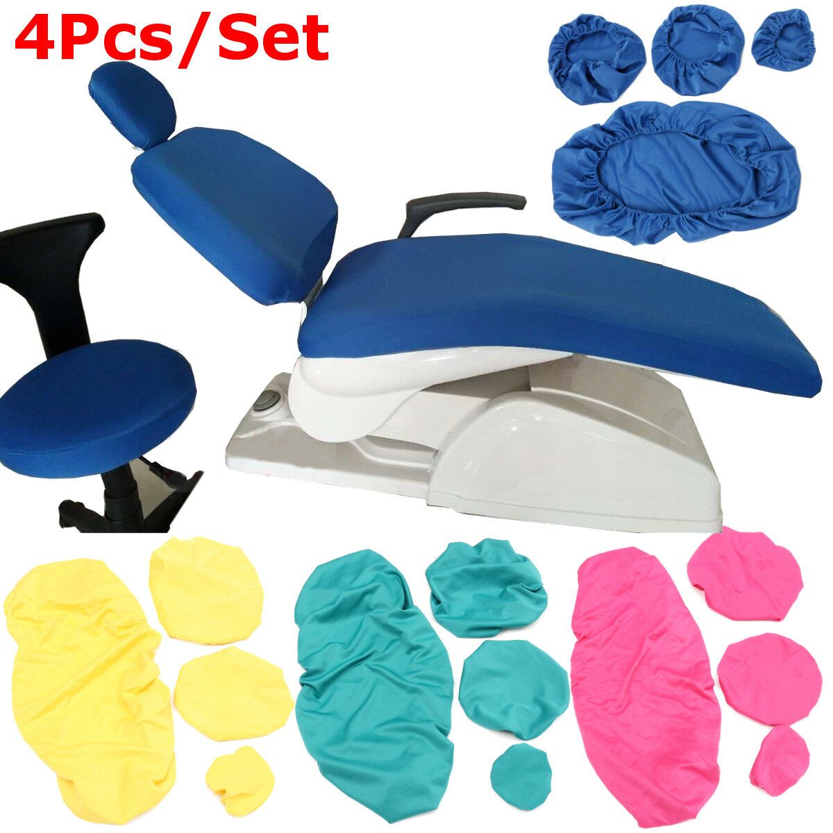 4Pcs Dental Unit Chair Cover Sleeves Cushion Protector Headrest Dentist Stool Set Navy Blue