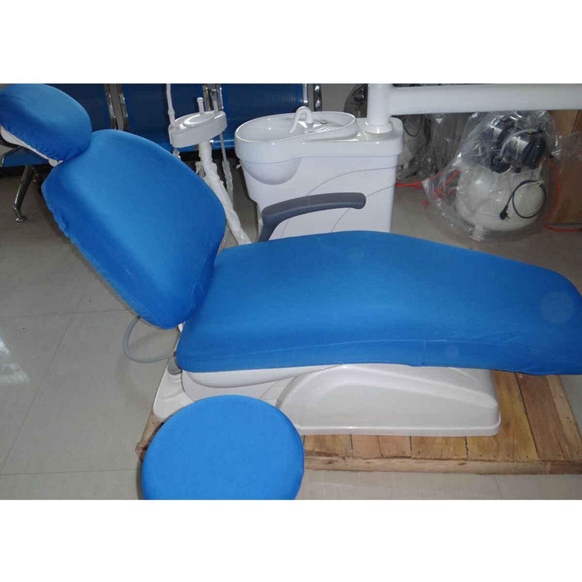 4Pcs Dental Unit Chair Cover Sleeves Cushion Protector Headrest Dentist Stool Set Navy Blue