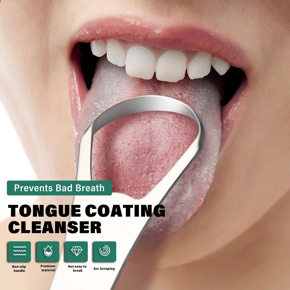 Aoresac Stainless Steel Tongue Scraper Double Sided Curved