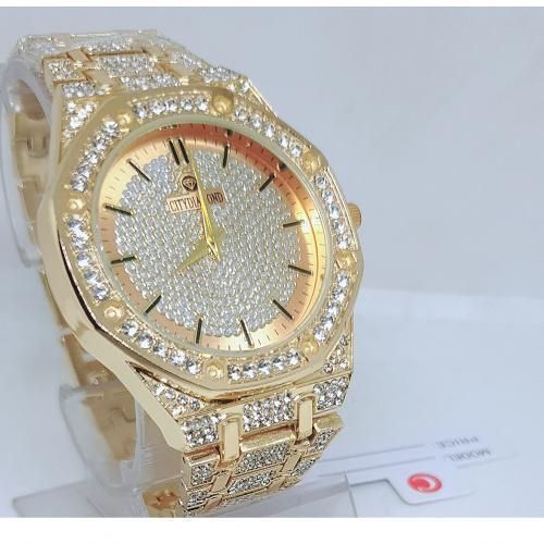 Men Non-Tarnish Gold Wristwatch + Steel Necklace