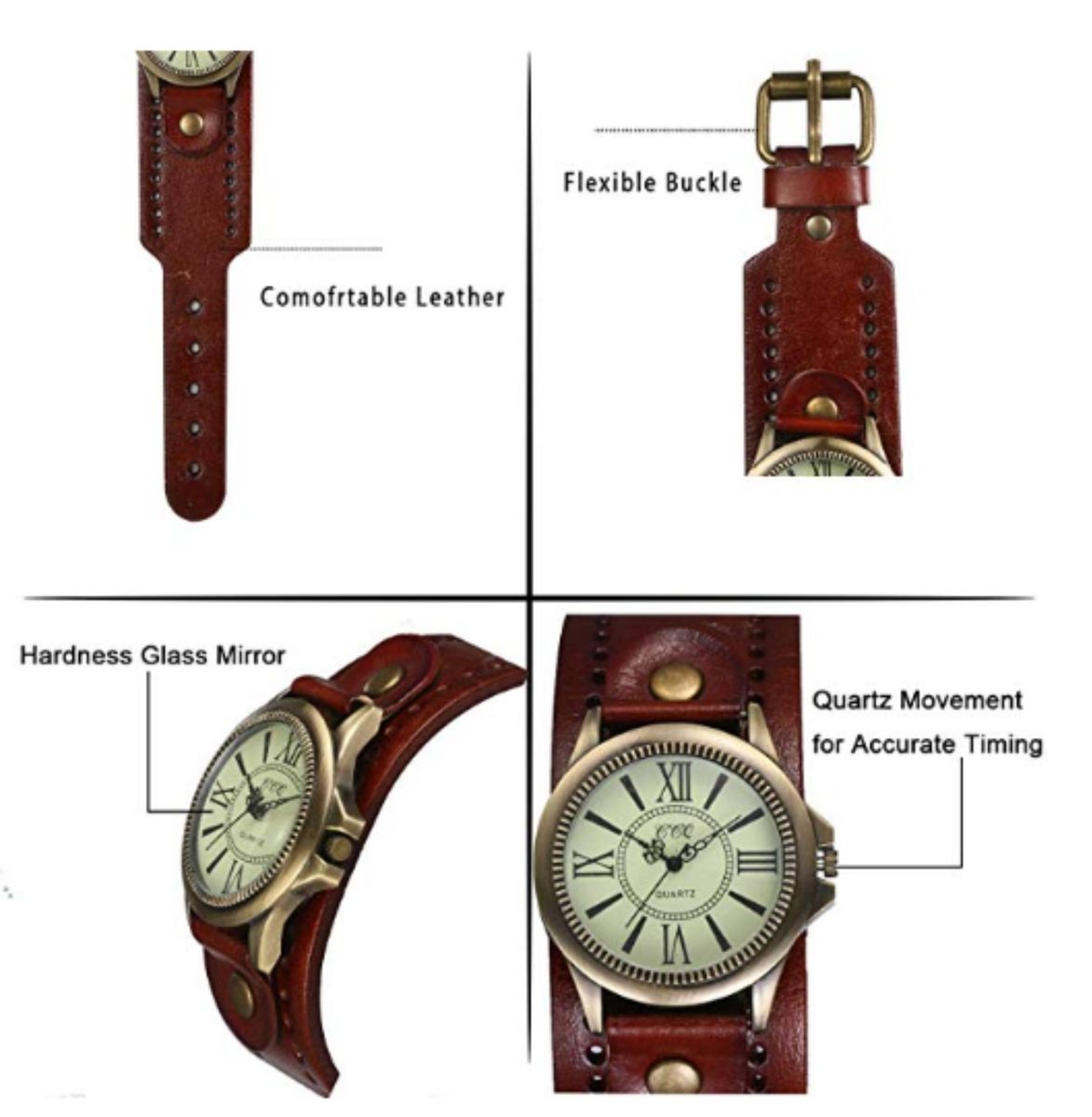 Leather Wrist Watches Strap Band Cuff Quartz