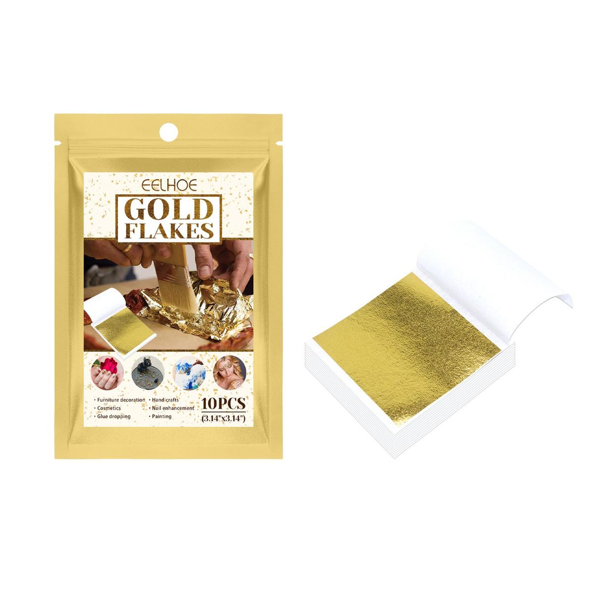 EELHOE 10PCS/Bag G-old Foil Flakes M-etallic Foil Flakes Inedible for Resin J-ewelry Making Nails Art Painting DIY Crafts Furniture Decoration
