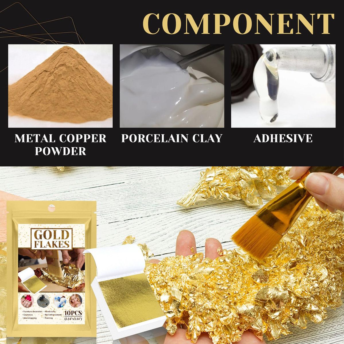 EELHOE 10PCS/Bag G-old Foil Flakes M-etallic Foil Flakes Inedible for Resin J-ewelry Making Nails Art Painting DIY Crafts Furniture Decoration