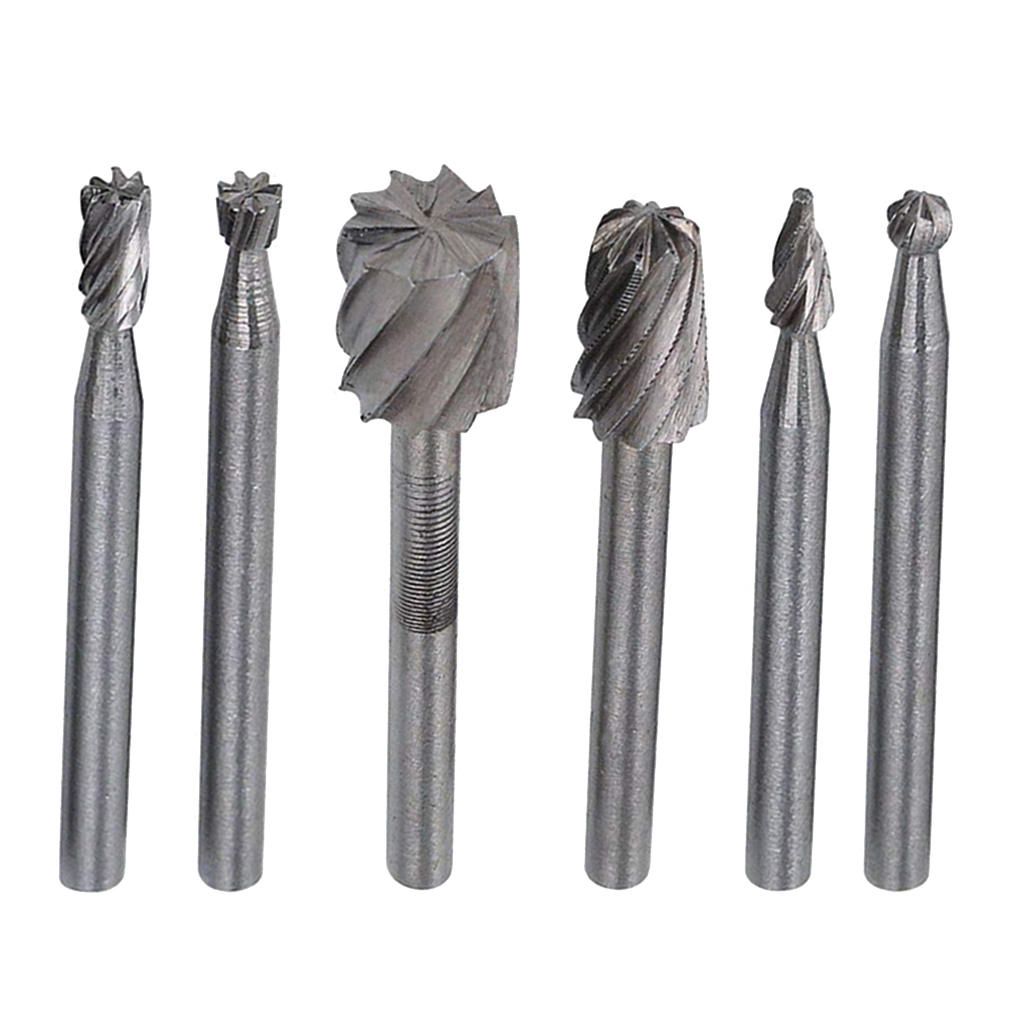 6pcs Mini Round HSS Rotary Burr Set Wood Carving File Rasp Drill Bits