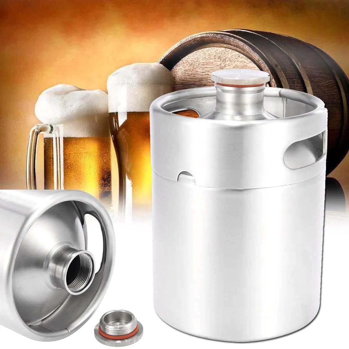 304 Stainless Steel 2L Mini Beer Keg Pressurized Growler Durable Portable Beer Bottle Home Brewing Beer Making Tool For Home Pub