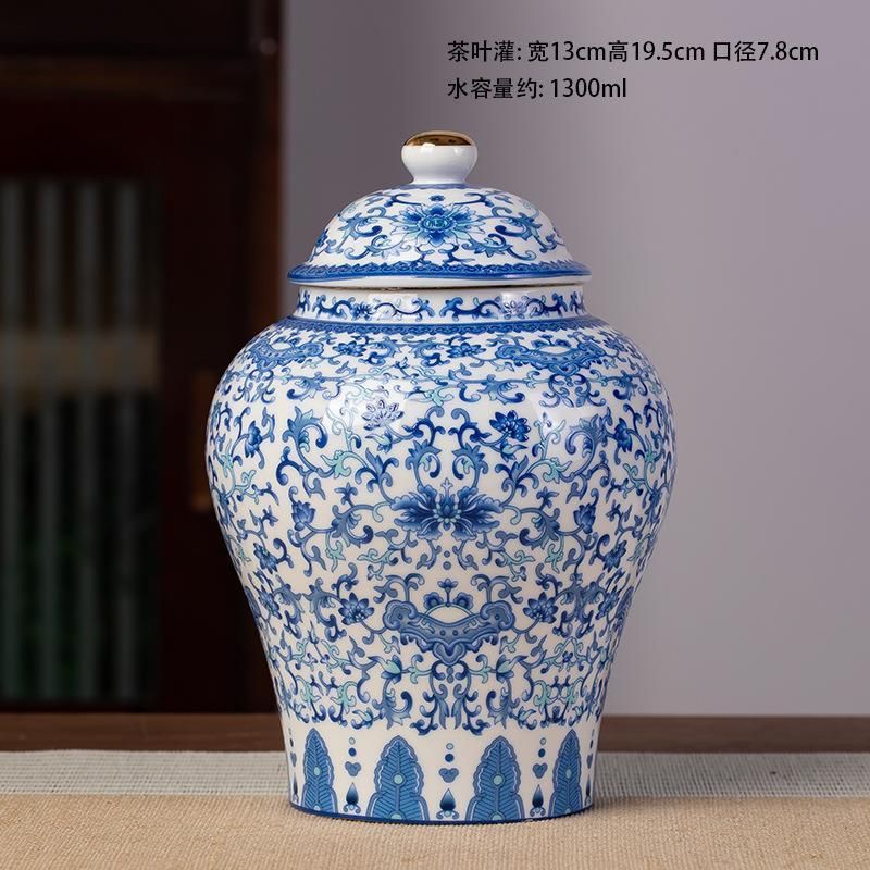 Blue and white ceramic general cans moisture-proof sealed cans boutique high-end tea cans home gift tea cans wholesale General Jar - Magnolia