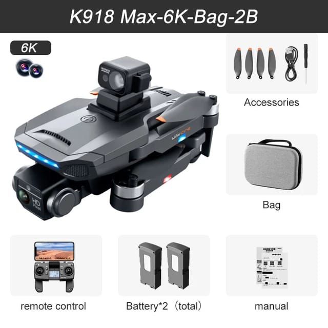 K918 MAX GPS Drone 4K Professional With 2 Batteries Camera Obstacle Avoidance