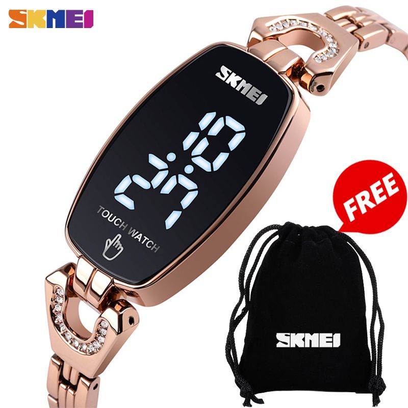 Womens LED Touch Diamond Slim Watch Stainless Steel