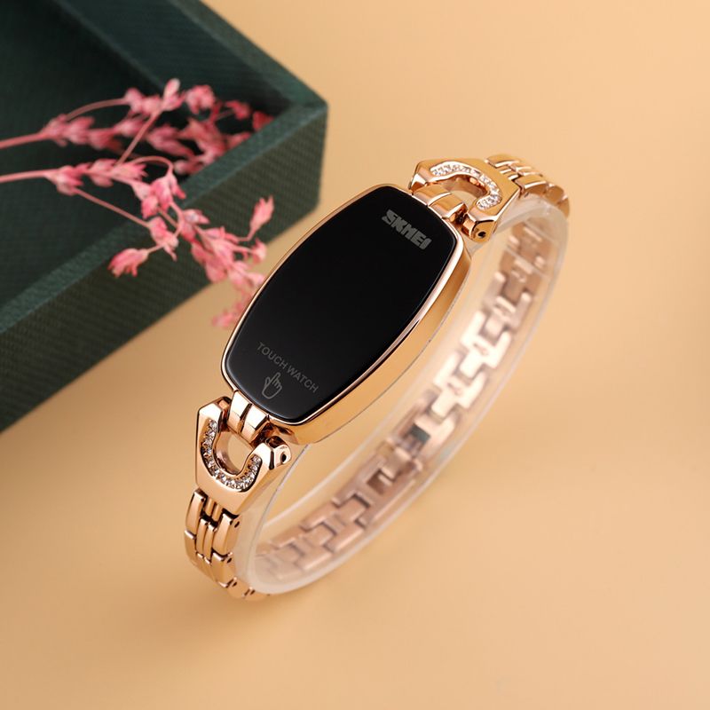 Womens LED Touch Diamond Slim Watch Stainless Steel