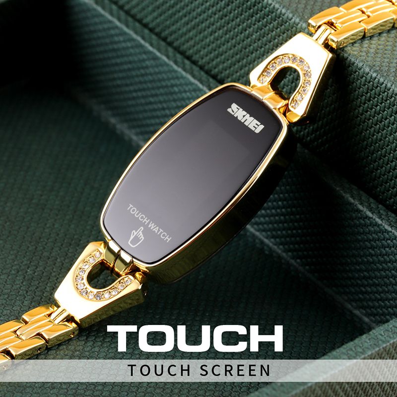 Womens LED Touch Diamond Slim Watch Stainless Steel