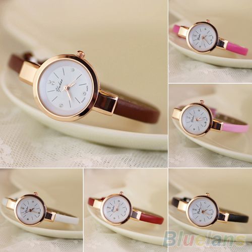 Women's Rhinestone Faux Leather Super Thin Slim Strap-White