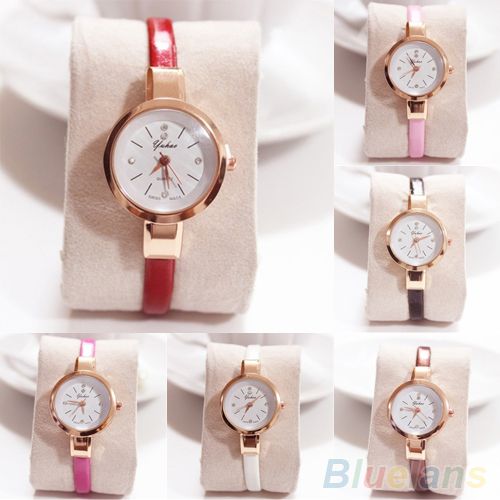 Women's Rhinestone Faux Leather Super Thin Slim Strap-White