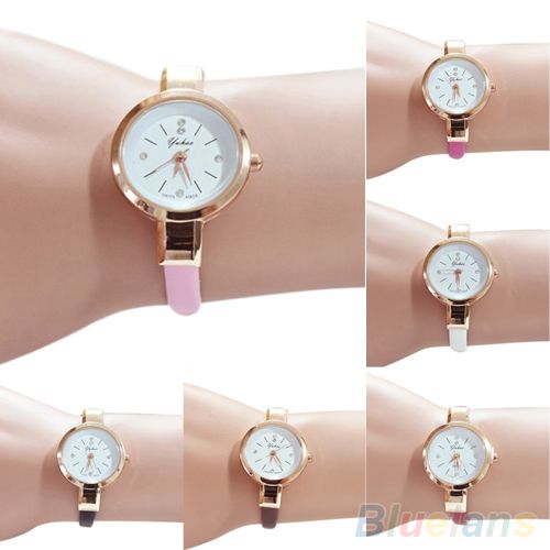 Women's Rhinestone Faux Leather Super Thin Slim Strap-White