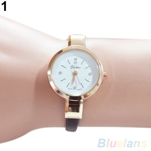 Women's Rhinestone Faux Leather Super Thin Slim Strap-White