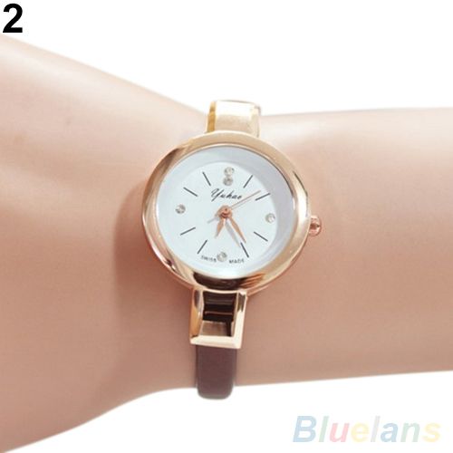 Women's Rhinestone Faux Leather Super Thin Slim Strap-White