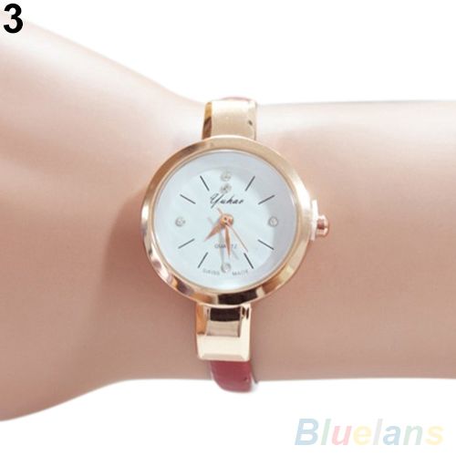 Women's Rhinestone Faux Leather Super Thin Slim Strap-White
