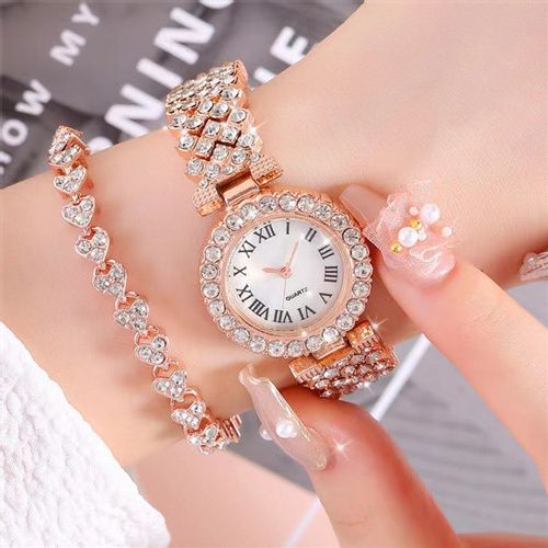 Elegant Fashion Women Rhinestone Wrist Watch With Bracelet