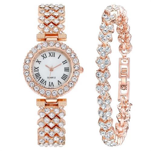 Elegant Fashion Women Rhinestone Wrist Watch With Bracelet