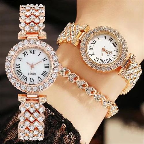 Elegant Fashion Women Rhinestone Wrist Watch With Bracelet