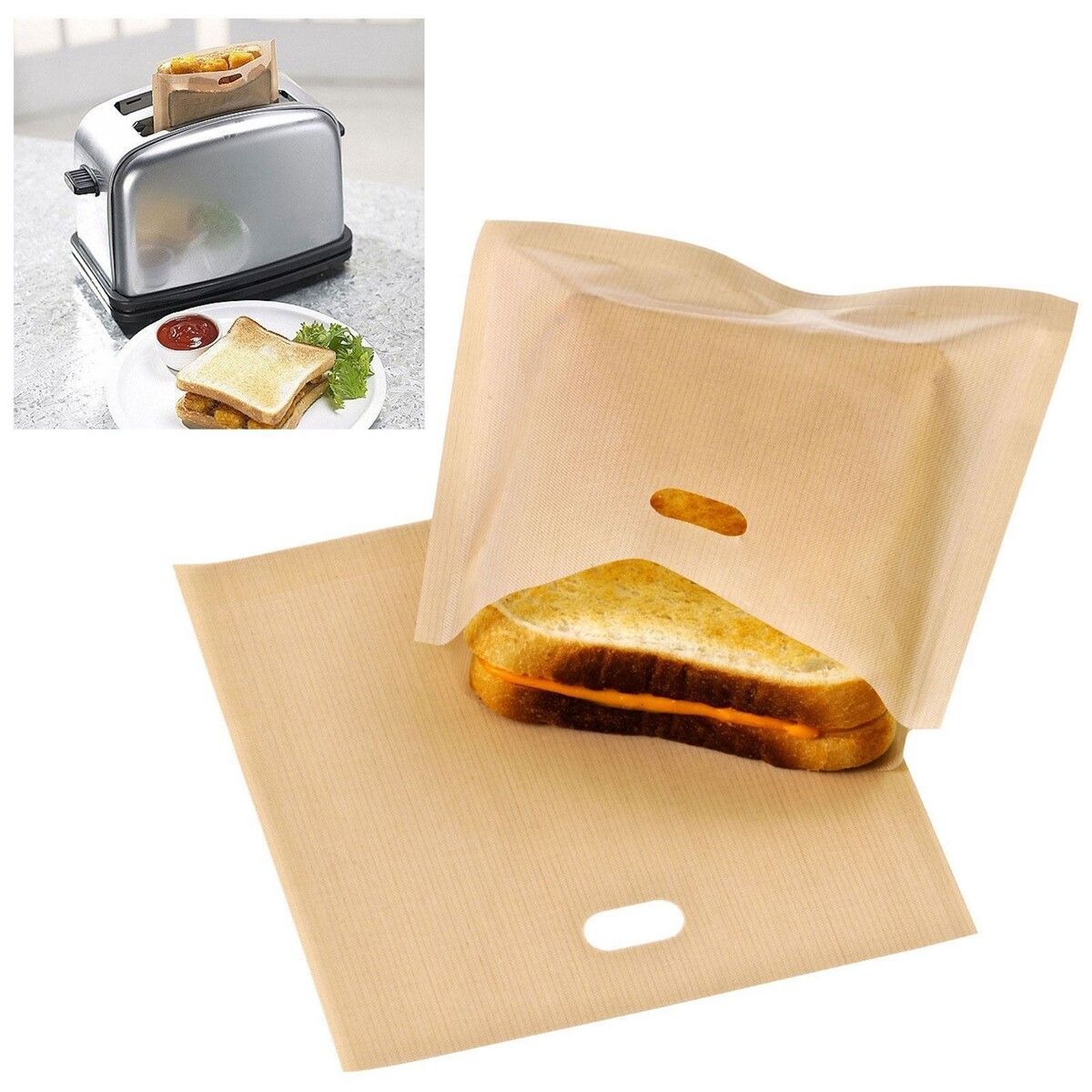 Reusable Toaster Toastie Sandwich Toast Bags Pockets Toasty Toastabags