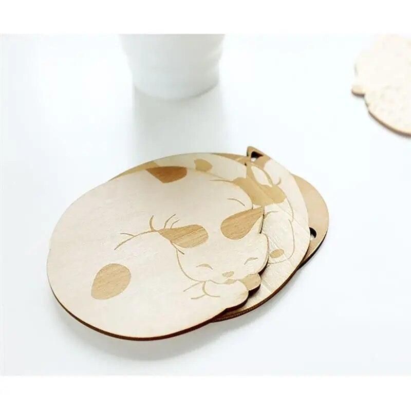 4PCS Animal Cat Fox Dog Deer Wooden Cup Coaster Heat Insulated Pad Placemat Tablemat Table Mat Home Decor