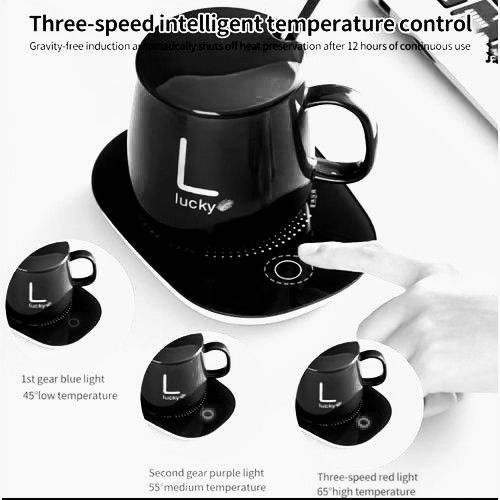 Electric Cup With Heating Pad Ceramic Mug, Lid & Spoon