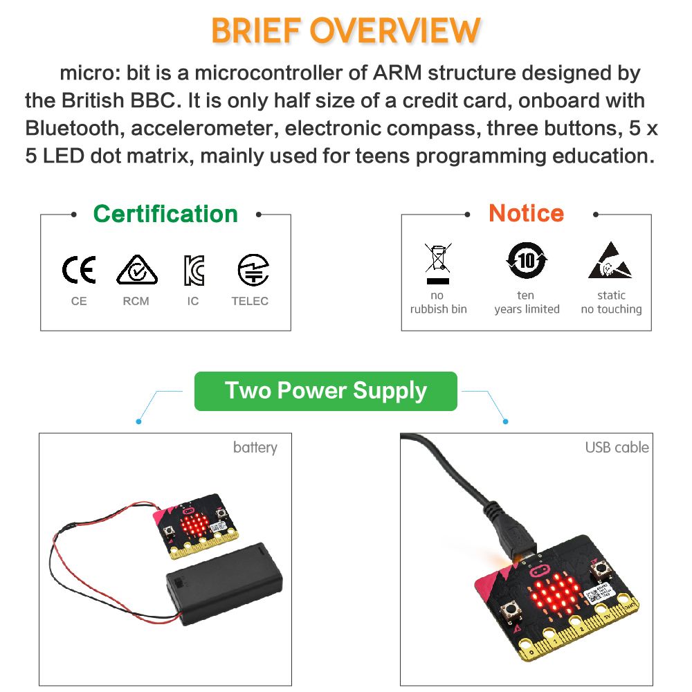 Original BBC Micro:Bit Main Board NRF51822 Bluetooth  For Kids Starter To Programming/support Windows,iOS Etc