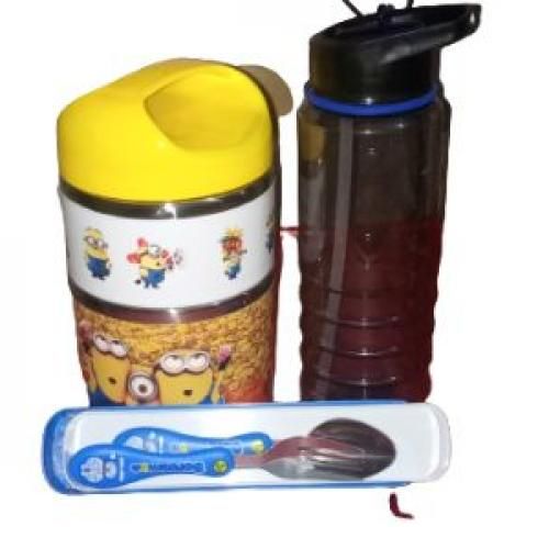 2 In 1 Children Food And Water Bottle With Free Cutlery Set