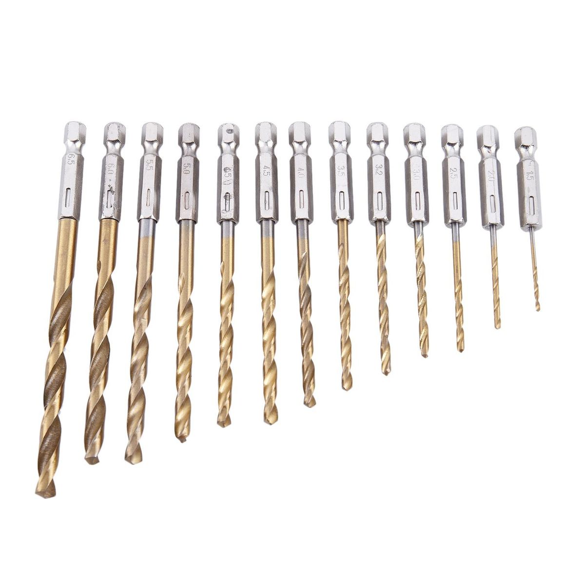13Pc HSS Titanium Coated Drill Bit Set With 1/4inch Hex Shank