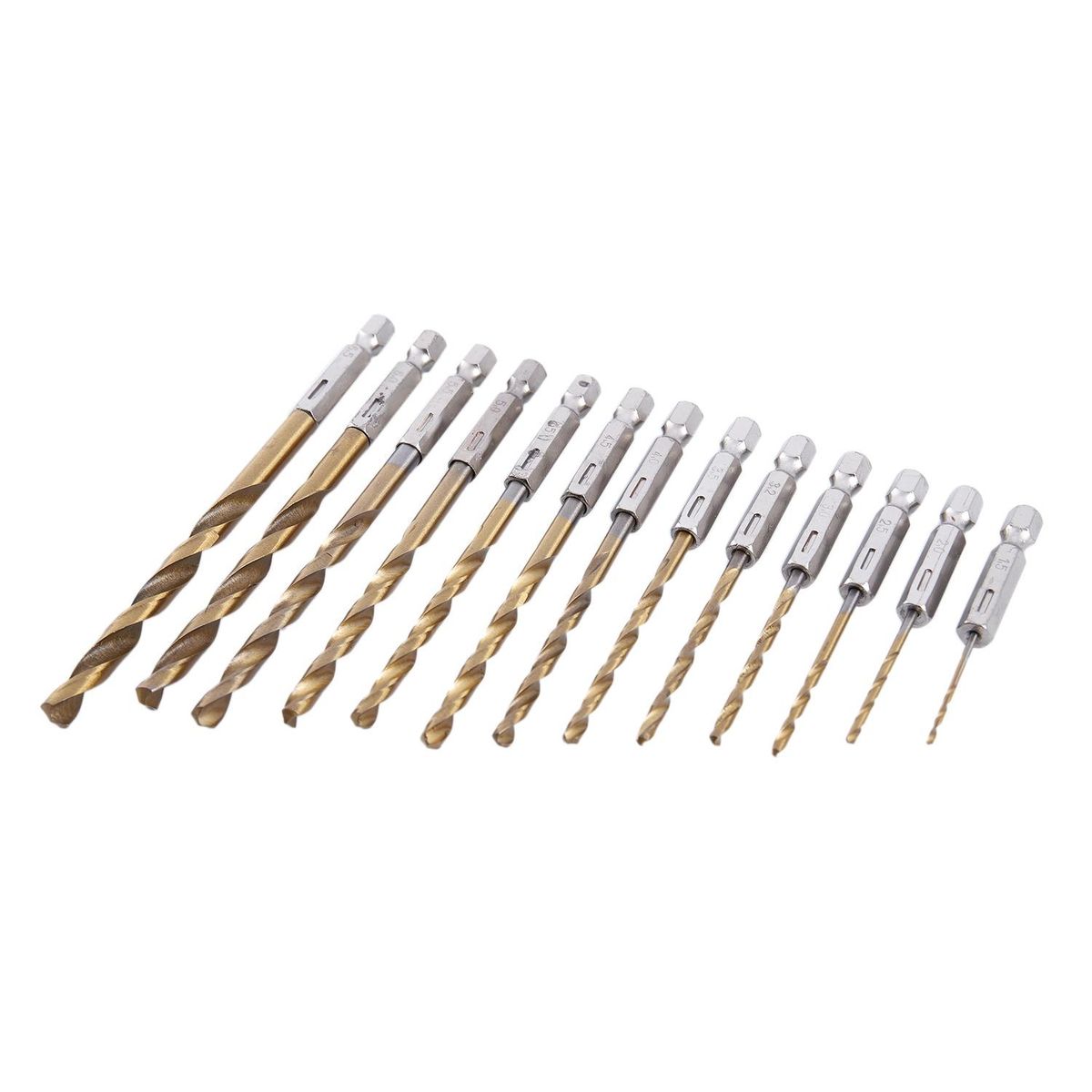 13Pc HSS Titanium Coated Drill Bit Set With 1/4inch Hex Shank