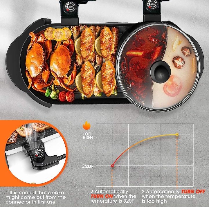2-in-1 Electric Grill With Hot Pot - 1200W