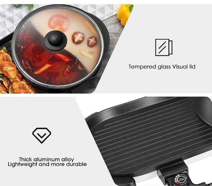 2-in-1 Electric Grill With Hot Pot - 1200W