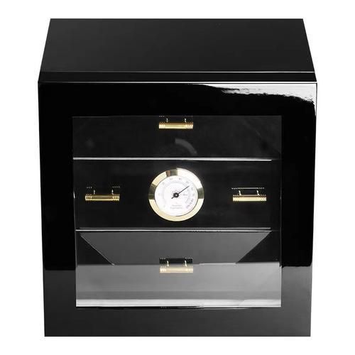 Cedar Wood Cigar Humidor Black Cigar Case Storage Box Lined Humidifier Hygrometer