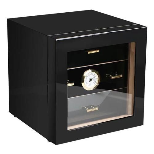 Cedar Wood Cigar Humidor Black Cigar Case Storage Box Lined Humidifier Hygrometer
