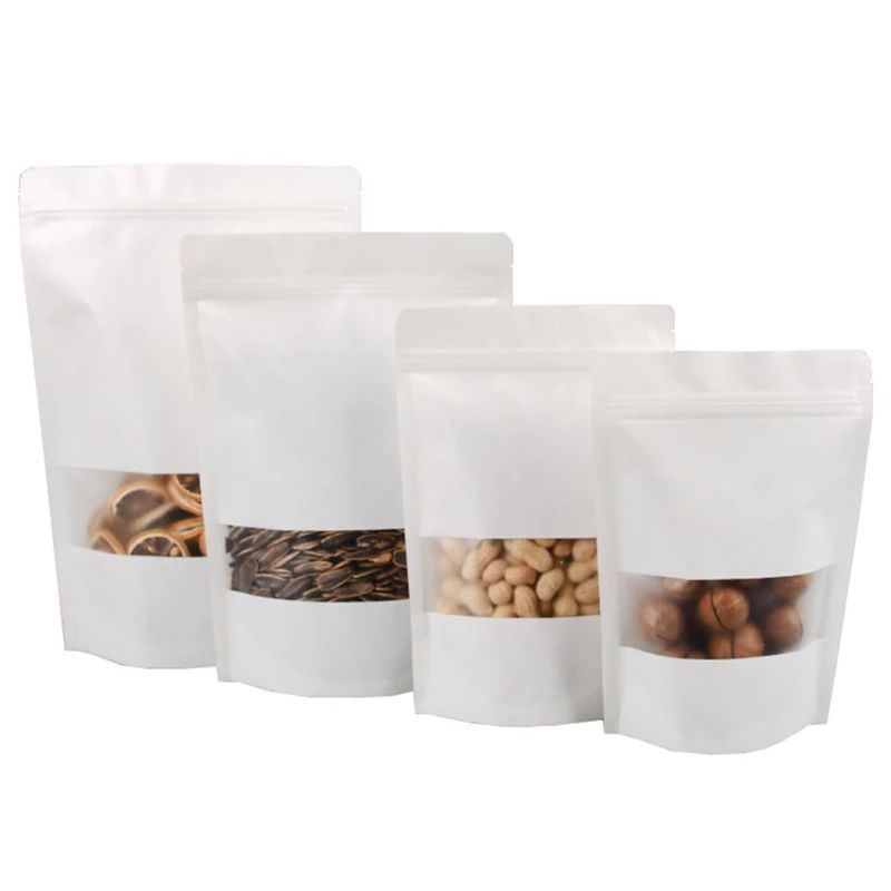 50 Pieces White Kraft Self-Stand Ziplock Pouch