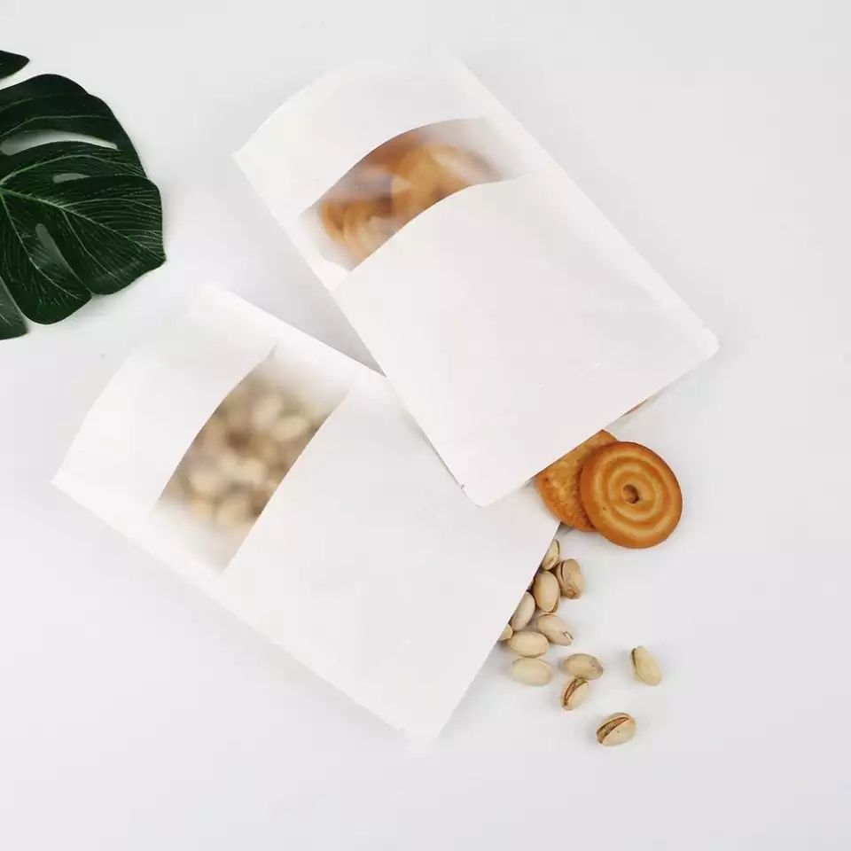 50 Pieces White Kraft Self-Stand Ziplock Pouch