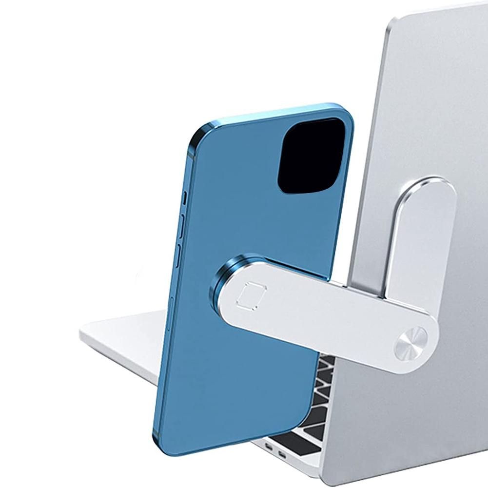 Magnetic Laptop Phone Holder, Adjustable Laptop Cell Phone Mount, Laptop Side Mount Clip (Silver)