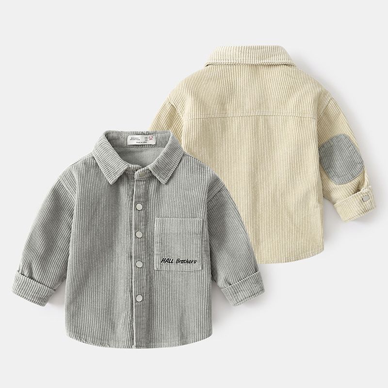 100% Corduroy Cotton Kids Boys Plain Shirts-Grey